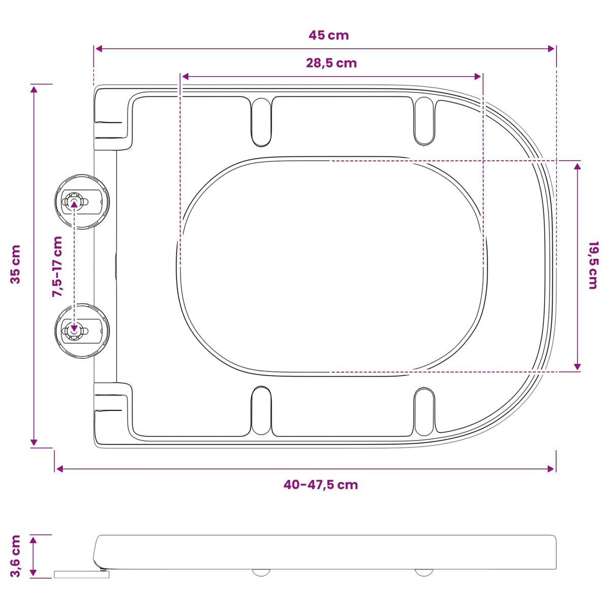 Toilet sæde Sort 47,5 x 35 x 3,6 cm Duroplast