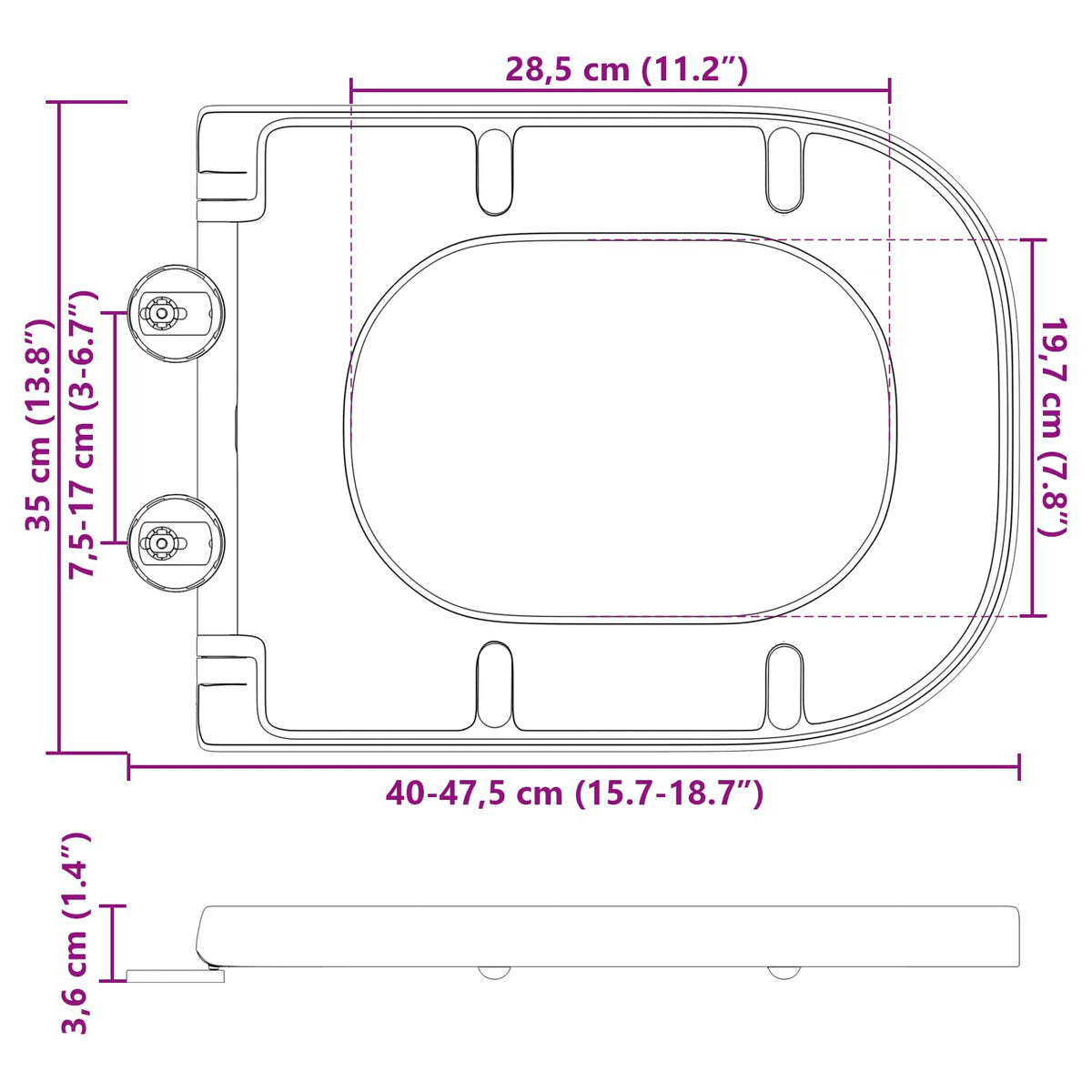Toilet sæde Hvid 47,5 x 35 x 3,6 cm Duroplast