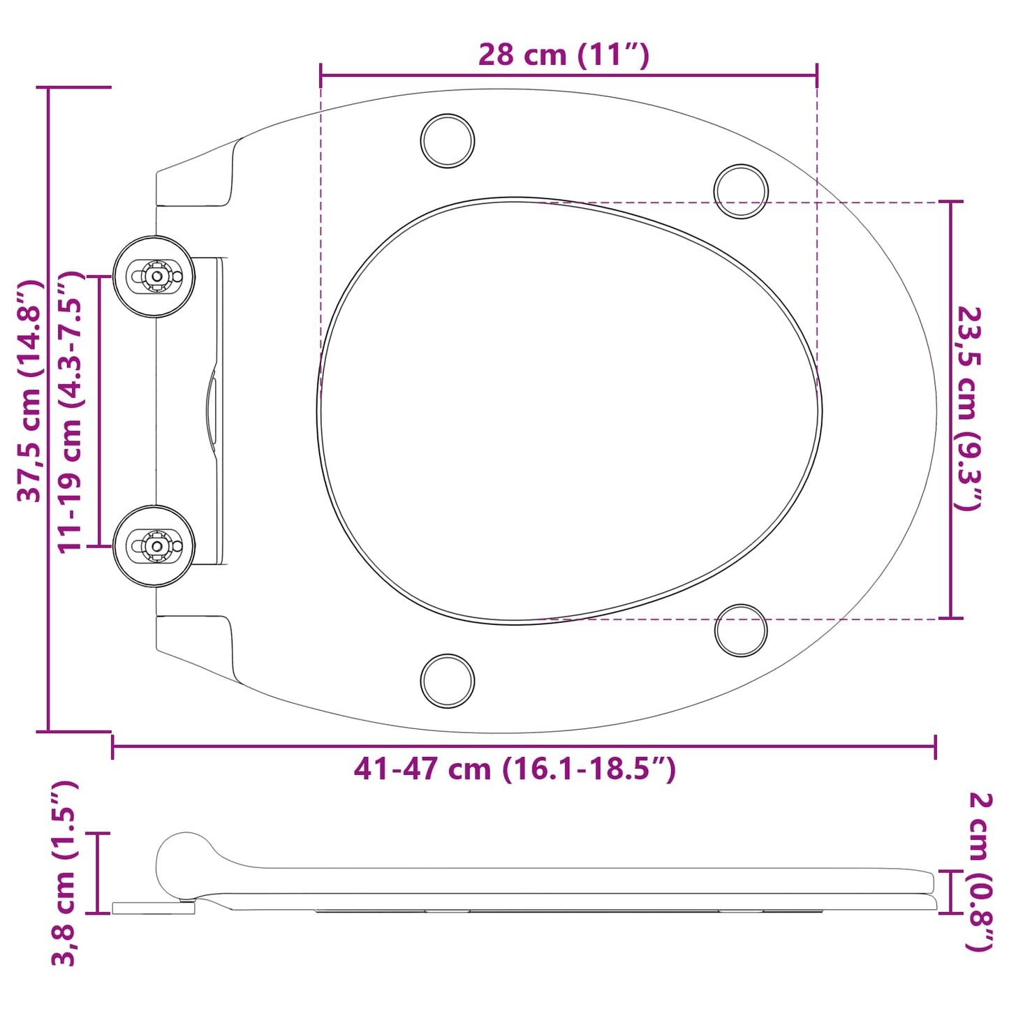 Toilet sæde Sort 45,5 x 37,5 x 3,8 cm Duroplast