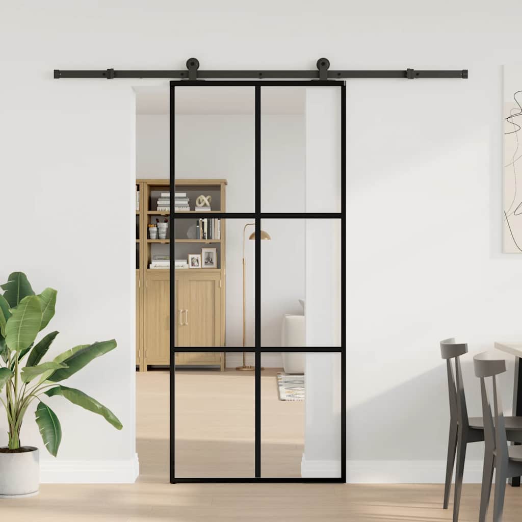 skydedør med hardwaresæt 90x205 cm sikkerhedsglas aluminium