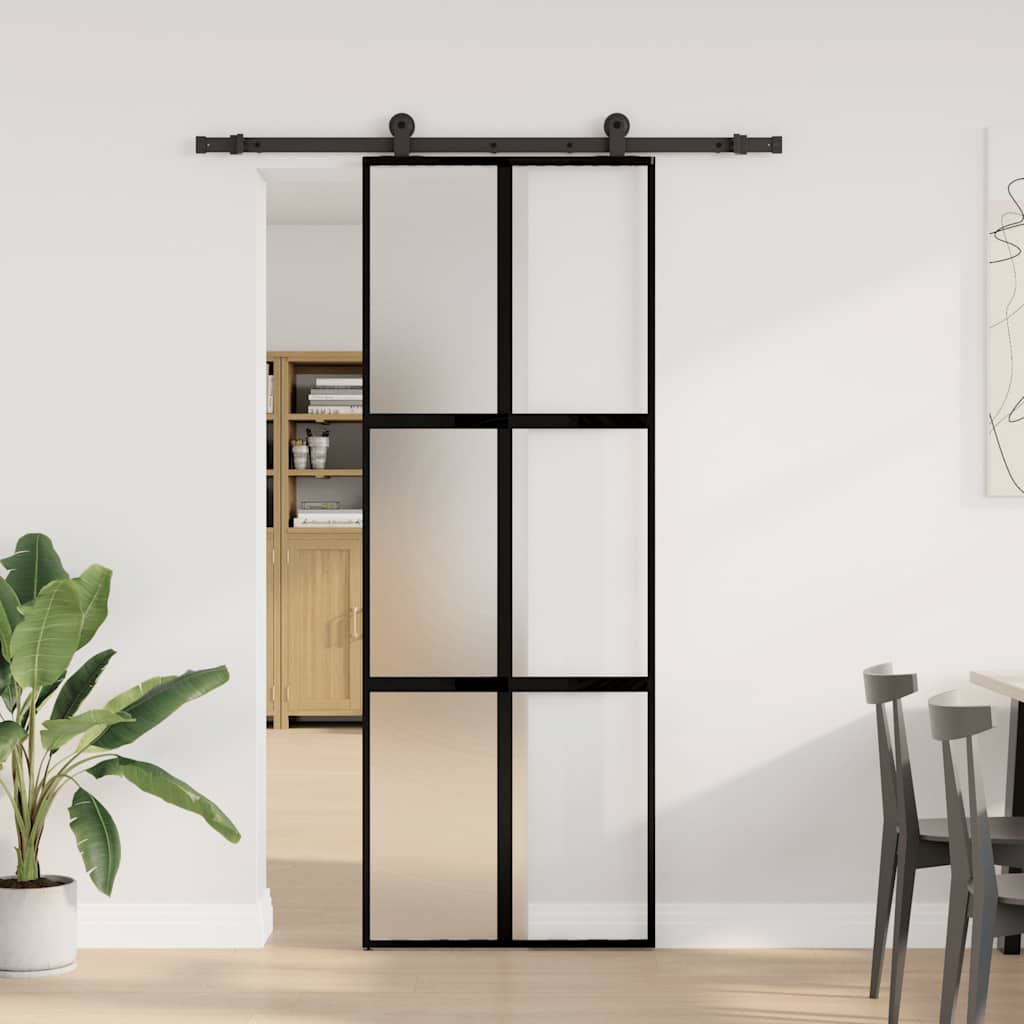 skydedør med hardwaresæt 76x205 cm hærdet glas og aluminium