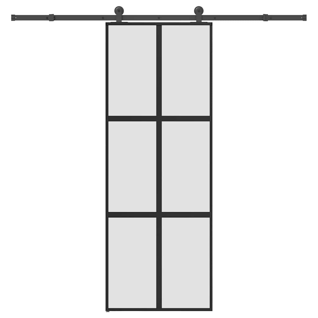 skydedør med hardwaresæt 76x205 cm hærdet glas og aluminium