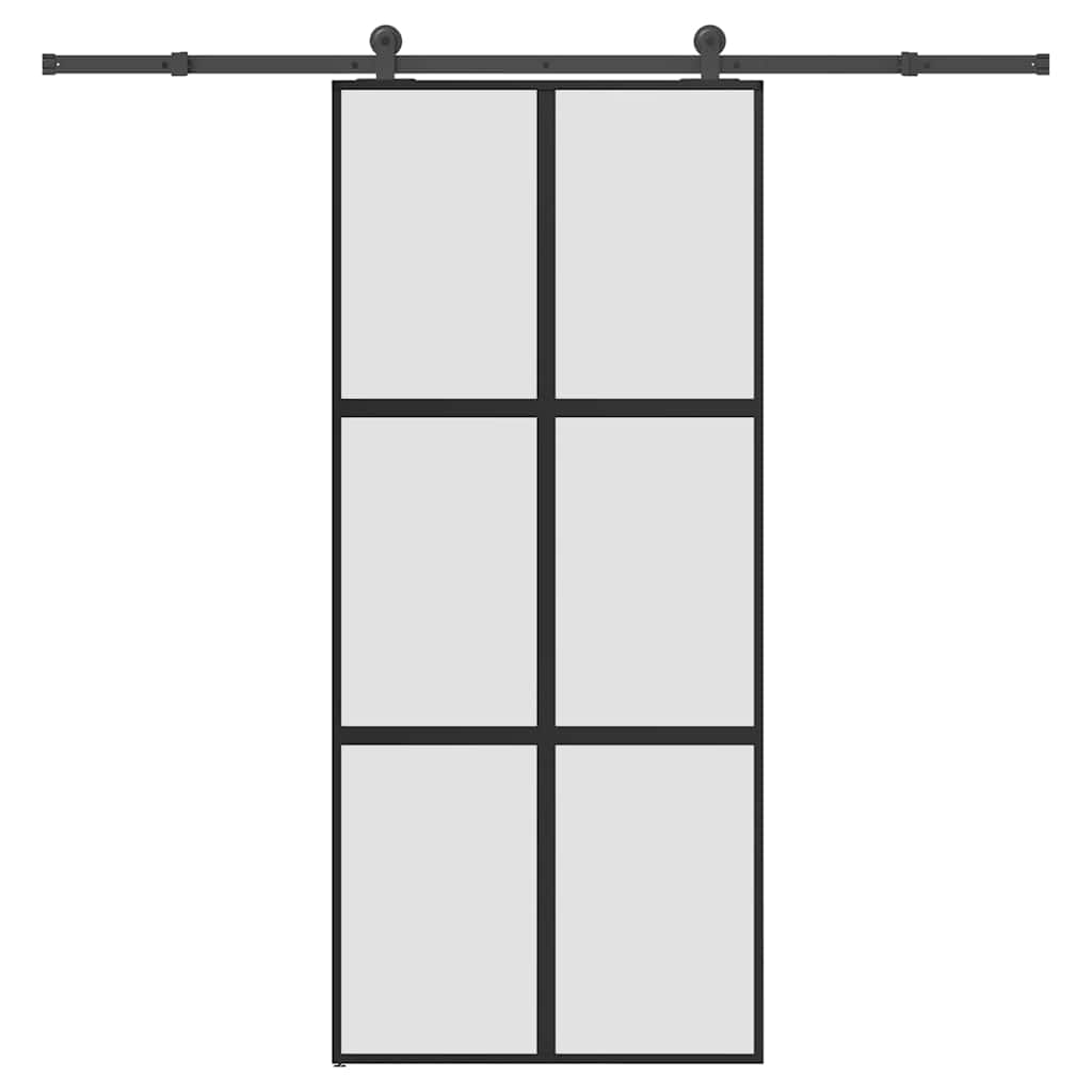 skydedør med hardwaresæt 90x205 cm hærdet glas og aluminium