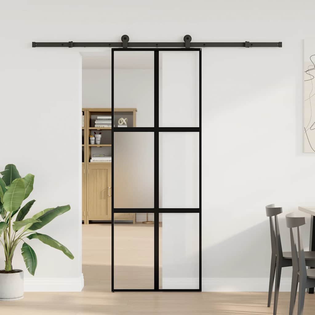 skydedør med hardwaresæt 76x205 cm hærdet glas og aluminium