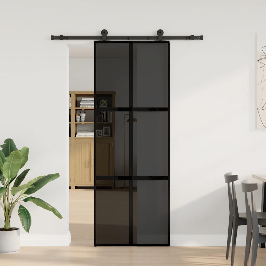 skydedør med hardwaresæt 76x205 cm hærdet glas og aluminium