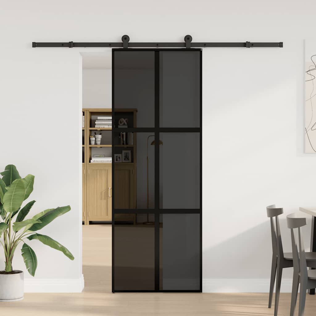 skydedør med hardwaresæt 76x205 cm hærdet glas og aluminium