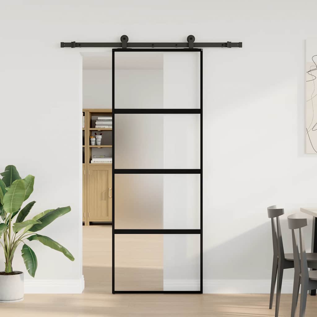 skydedør med hardwaresæt 76x205 cm hærdet glas og aluminium