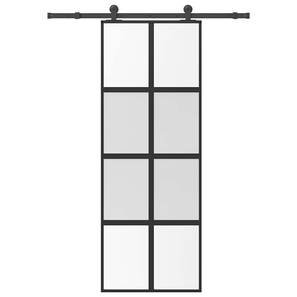 skydedør med hardwaresæt 76x205 cm hærdet glas og aluminium