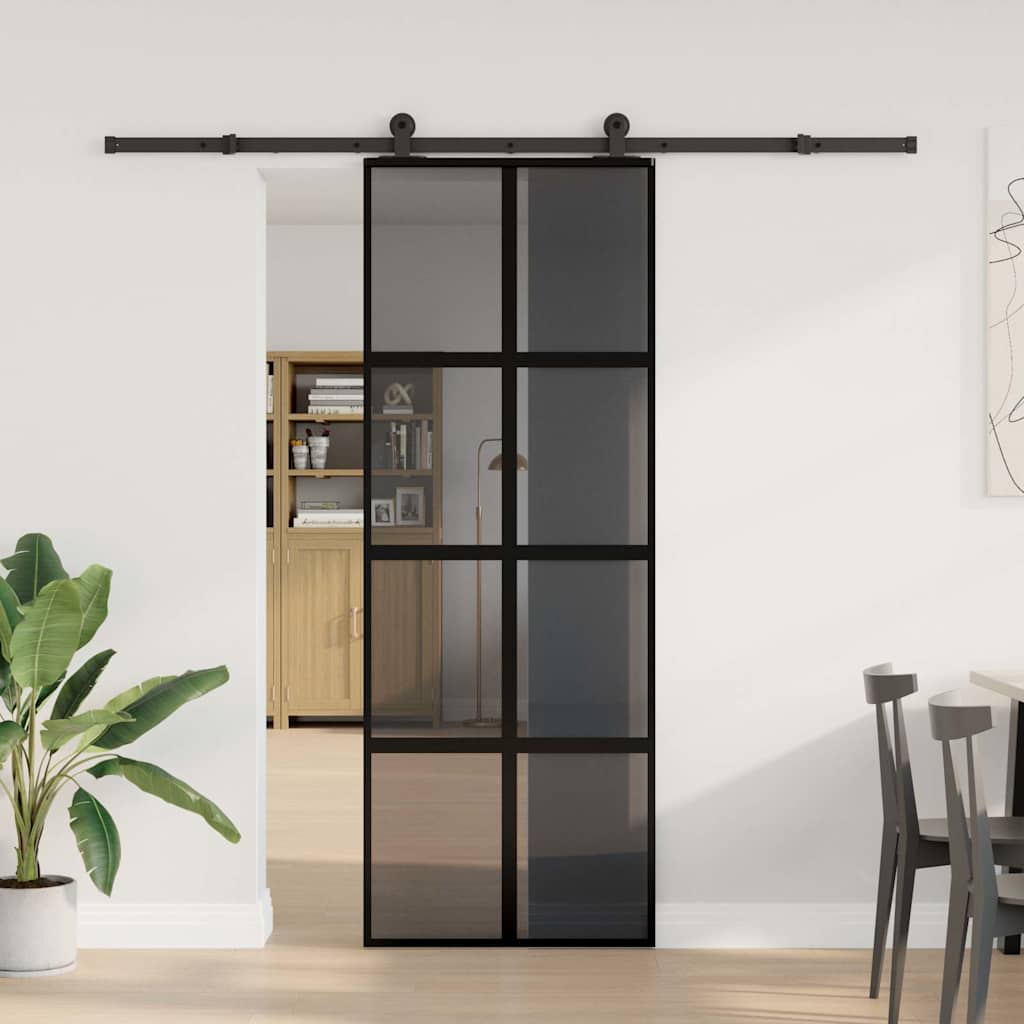 skydedør med hardwaresæt 76x205 cm hærdet glas og aluminium