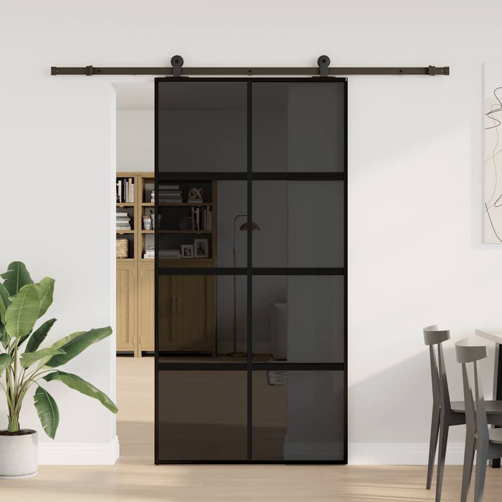 skydedør med hardwaresæt 102,5x205 cm hærdet glas og aluminium