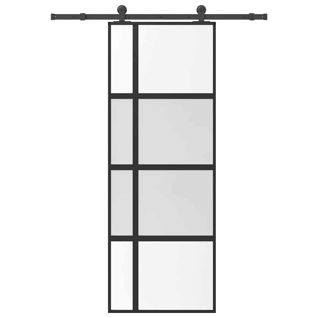 skydedør med hardwaresæt 76x205 cm hærdet glas og aluminium