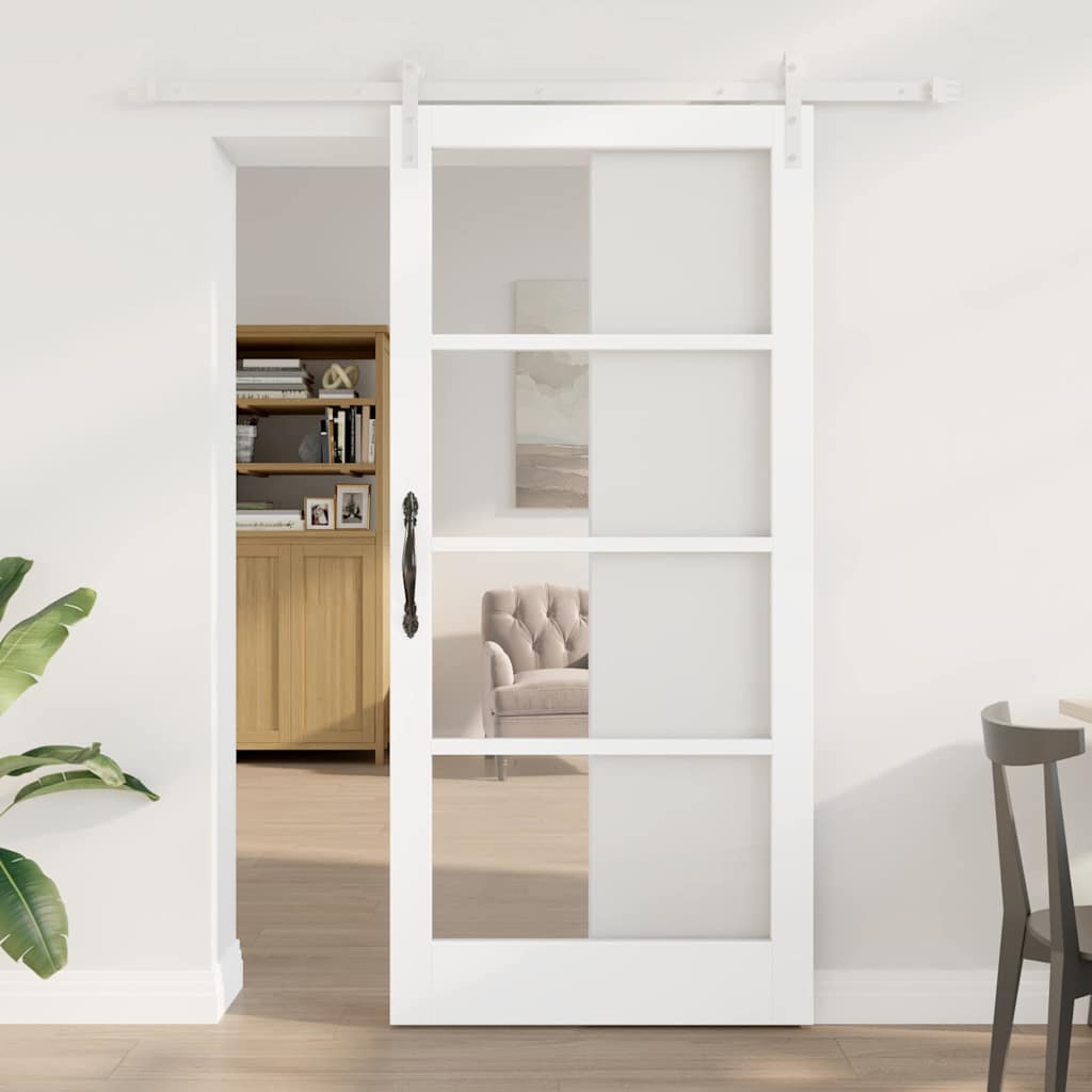 Skydedør ORKDAL Hvid 93 x 202 cm Massivt fyrretræ og glas