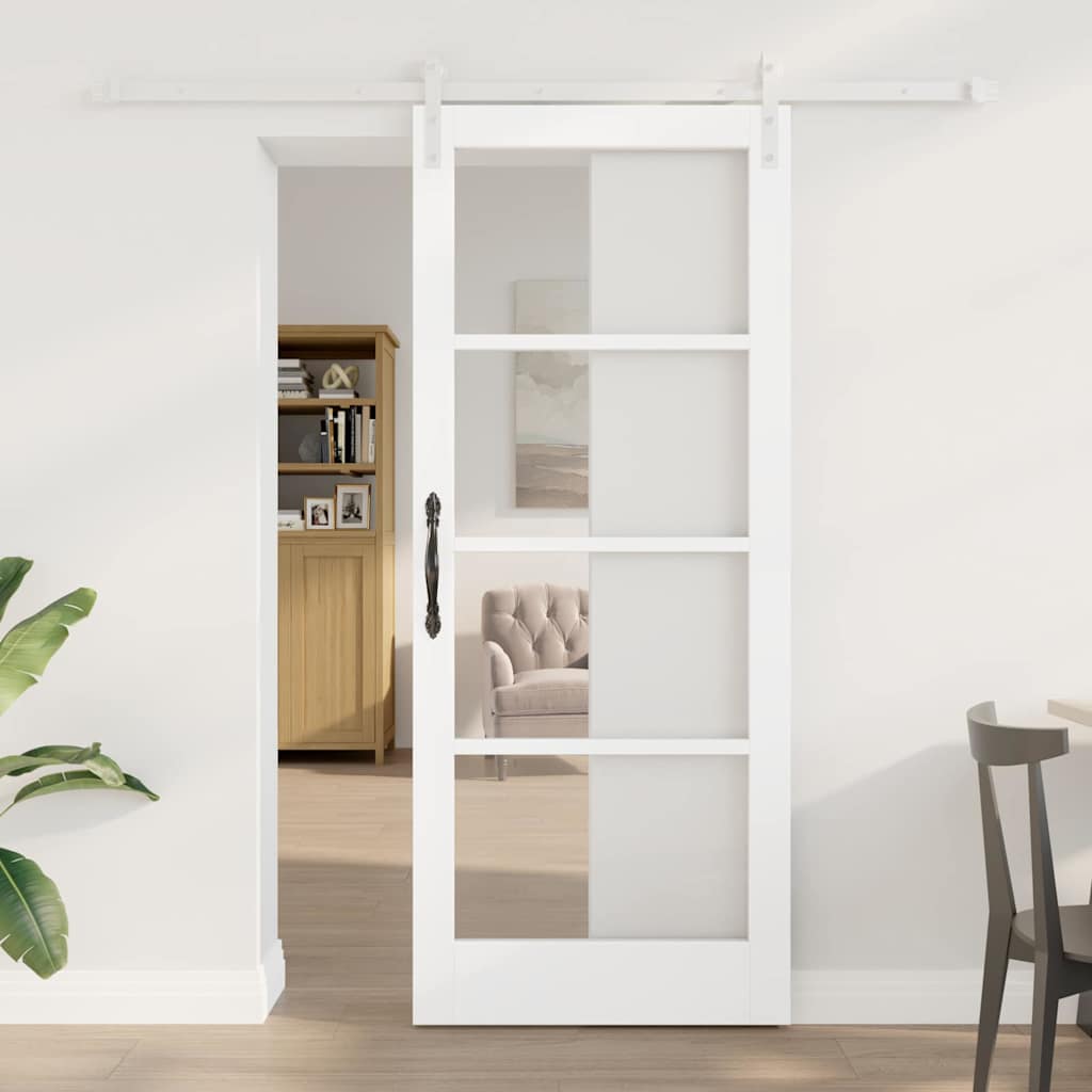 Skydedør ORKDAL Hvid 83 x 202 cm Massivt fyrretræ og glas