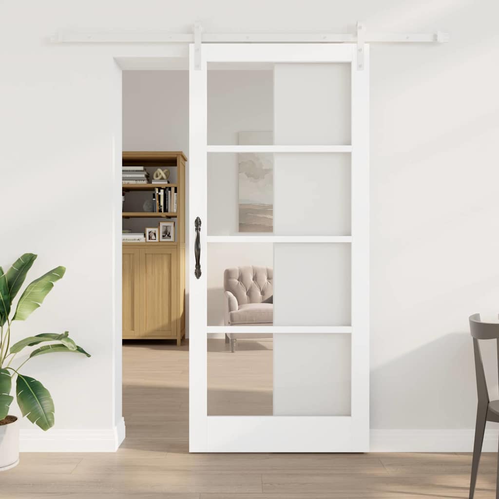 Skydedør ORKDAL Hvid 93 x 211 cm Massivt fyrretræ og glas