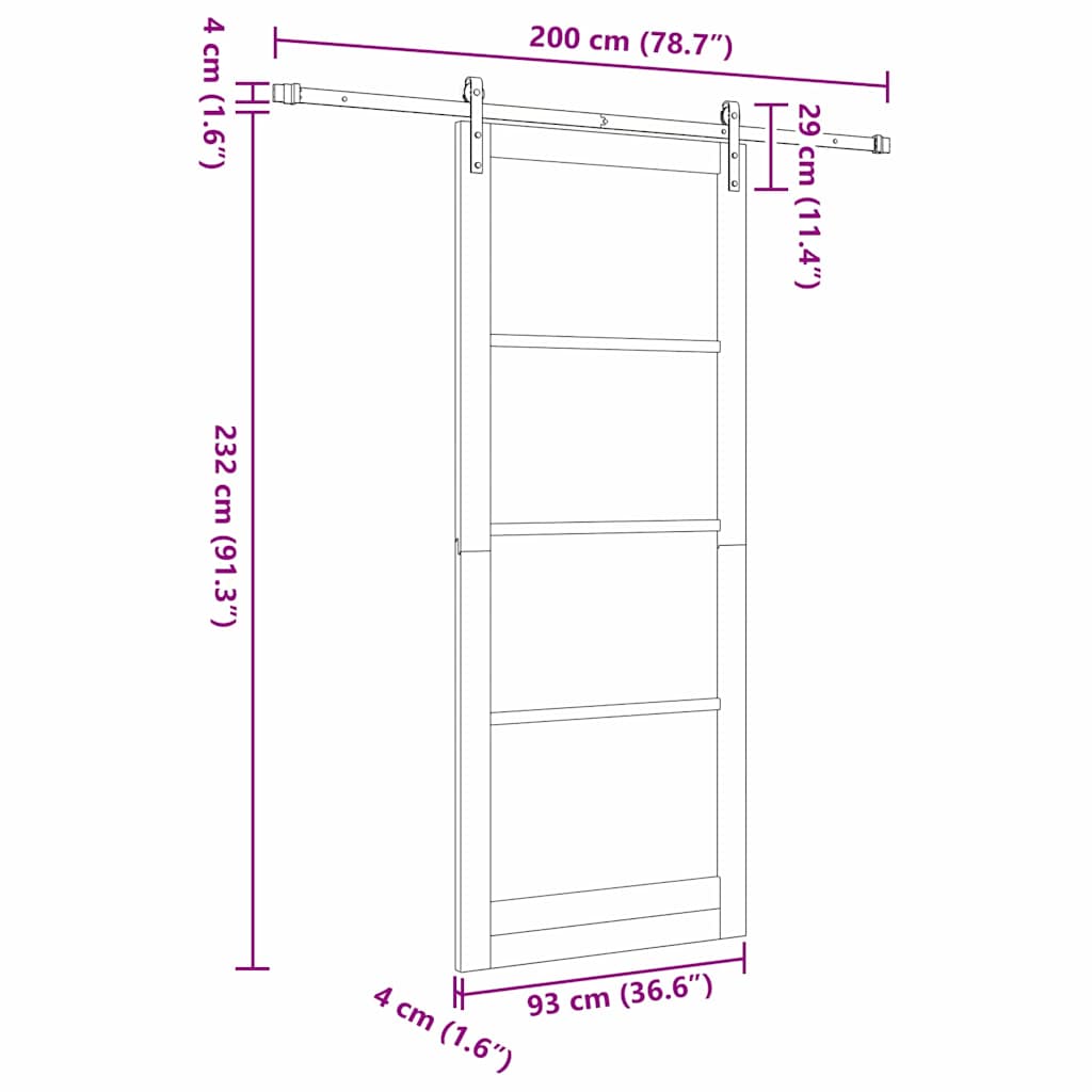 Skydedør ORKDAL Hvid 93 x 232 cm Massivt fyrretræ og glas