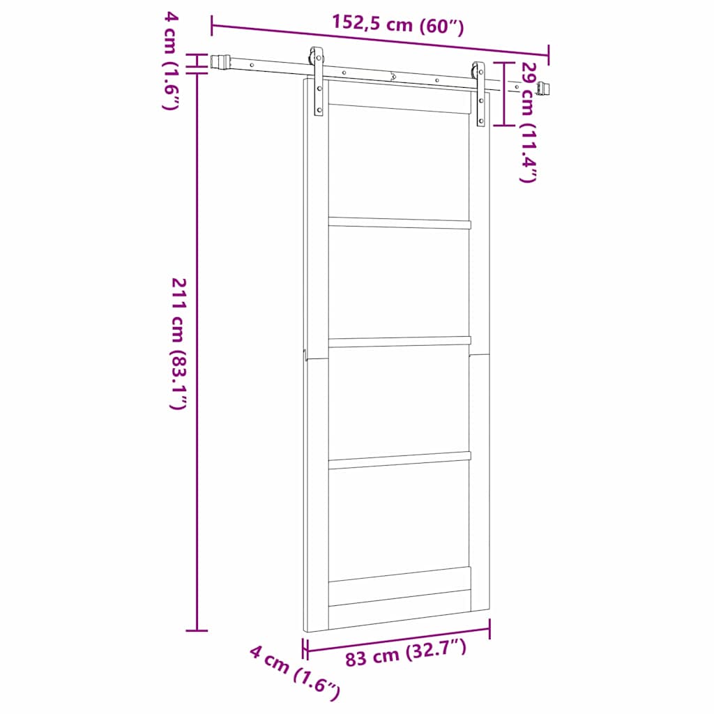 Skydedør ORKDAL Hvid 83 x 211 cm Massivt fyrretræ og glas