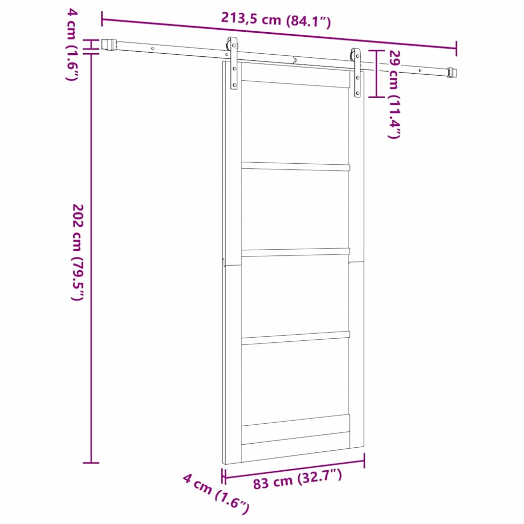 Skydedør ORKDAL Hvid 83 x 202 cm Massivt fyrretræ og glas