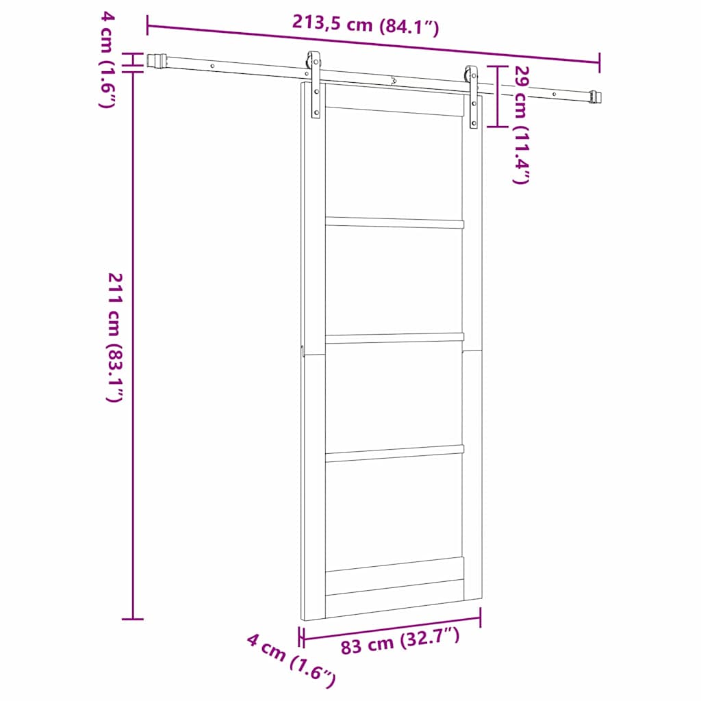 Skydedør ORKDAL Hvid 83 x 211 cm Massivt fyrretræ og glas