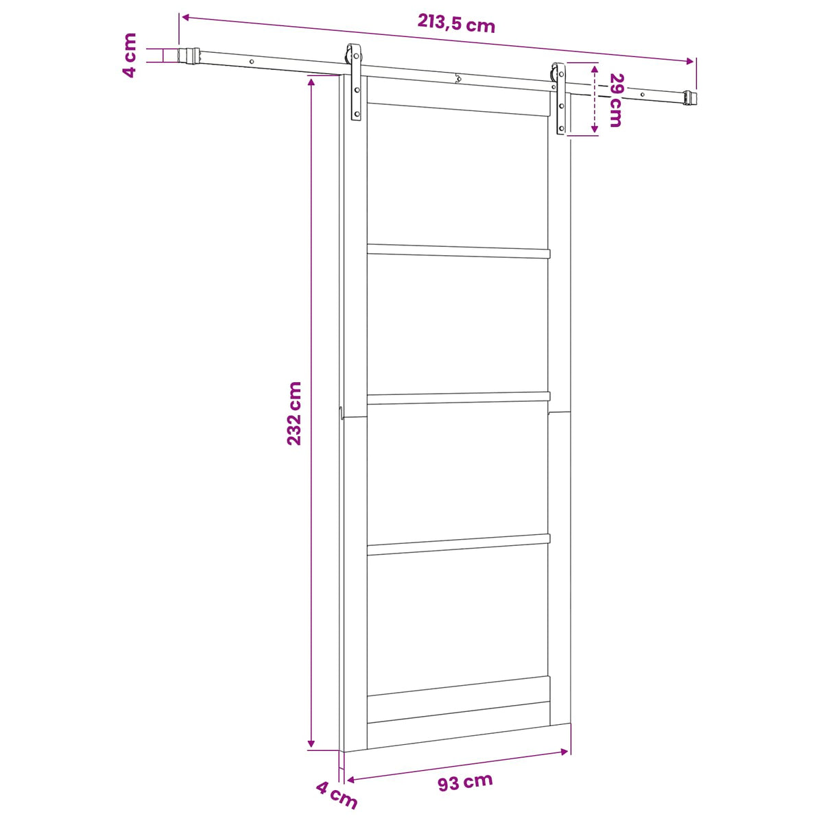 Skydedør ORKDAL Hvid 93 x 232 cm Massivt fyrretræ og glas