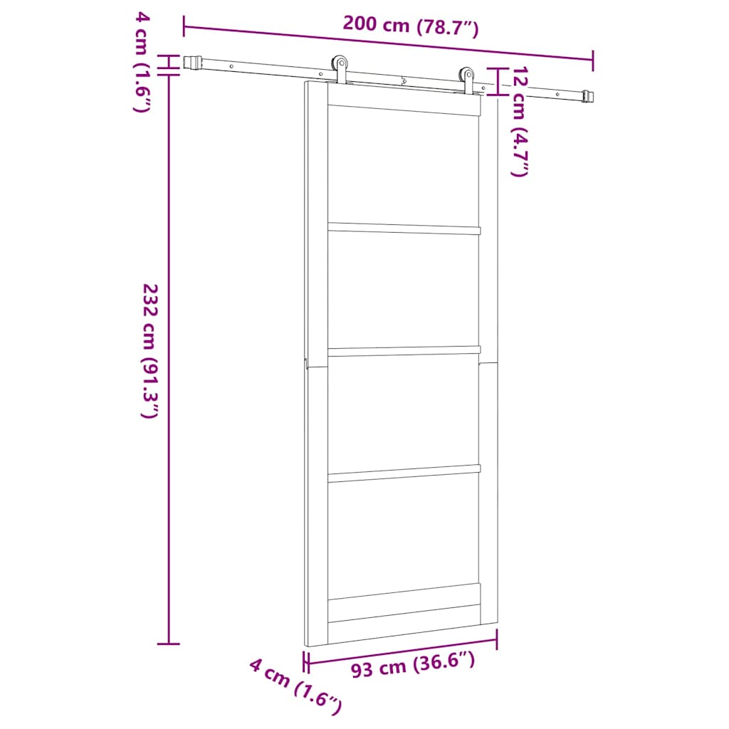 Skydedør ORKDAL 93 x 232 cm Massivt fyrretræ og glas