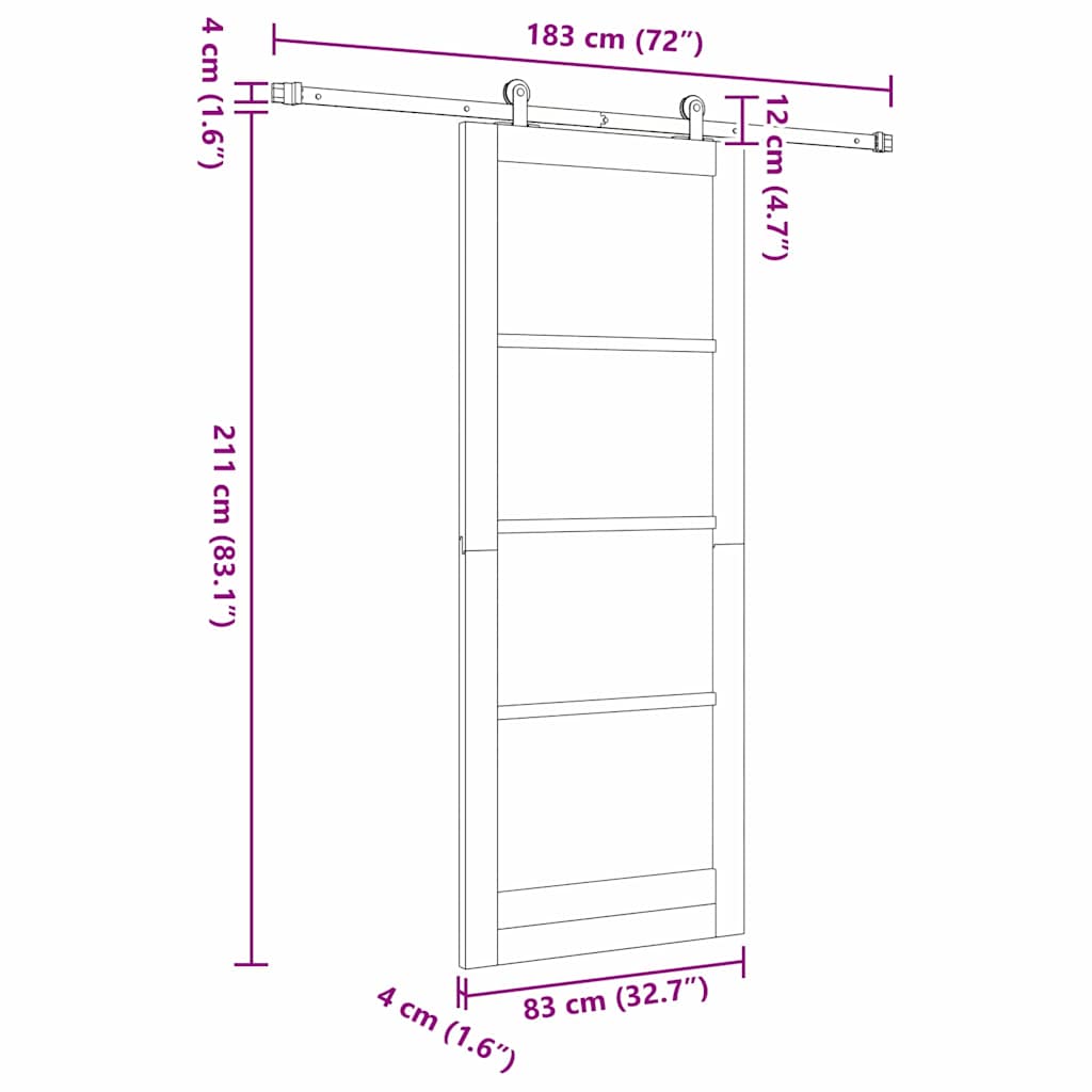 Skydedør ORKDAL 83 x 211 cm Massivt fyrretræ og glas Hvid