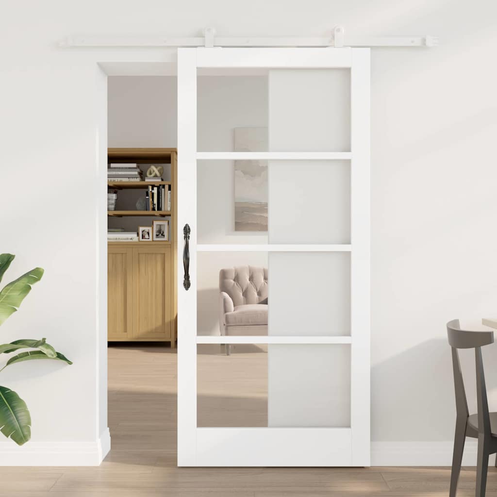 Skydedør ORKDAL 93 x 202 cm Massivt fyrretræ og glas Hvid