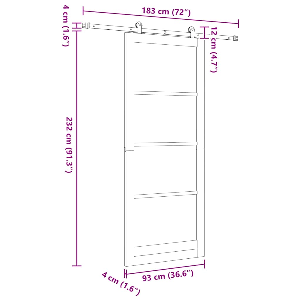 Skydedør ORKDAL 93 x 232 cm Massivt fyrretræ og glas