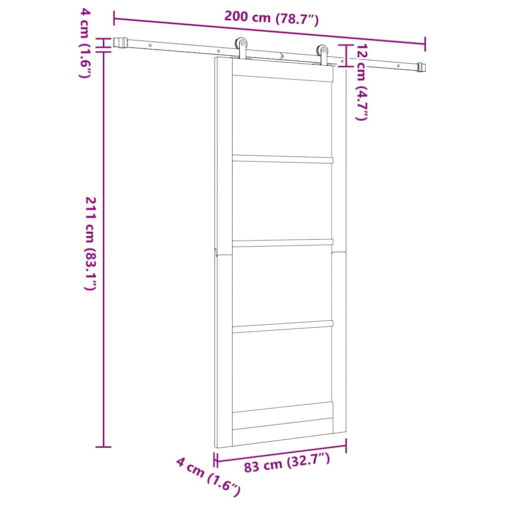 Skydedør ORKDAL 83 x 211 cm Massivt fyrretræ og glas Hvid