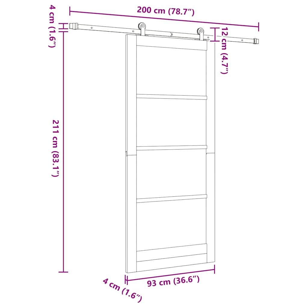 Skydedør ORKDAL 93 x 211 cm Massivt fyrretræ og glas Hvid