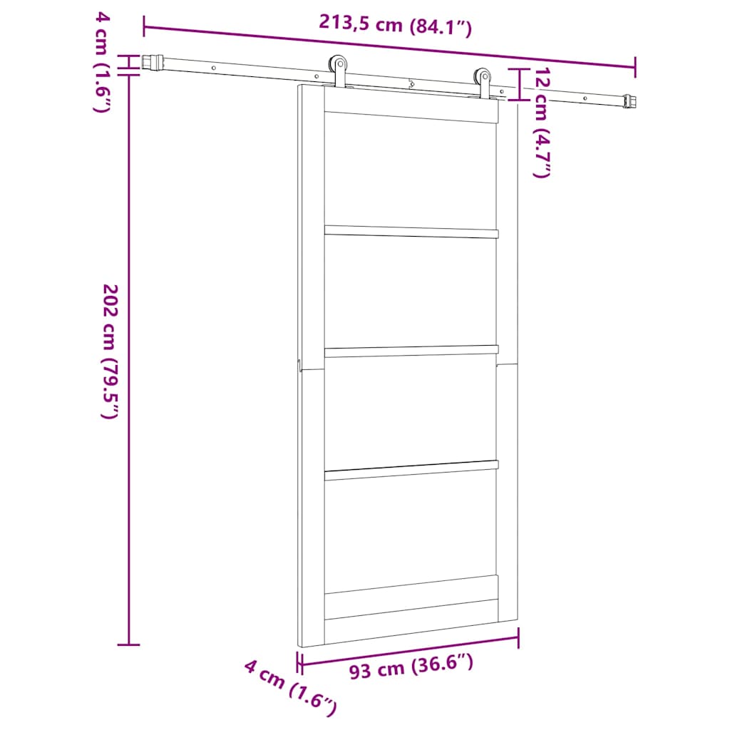 Skydedør ORKDAL Hvid 93 x 202 cm Massivt fyrretræ og glas