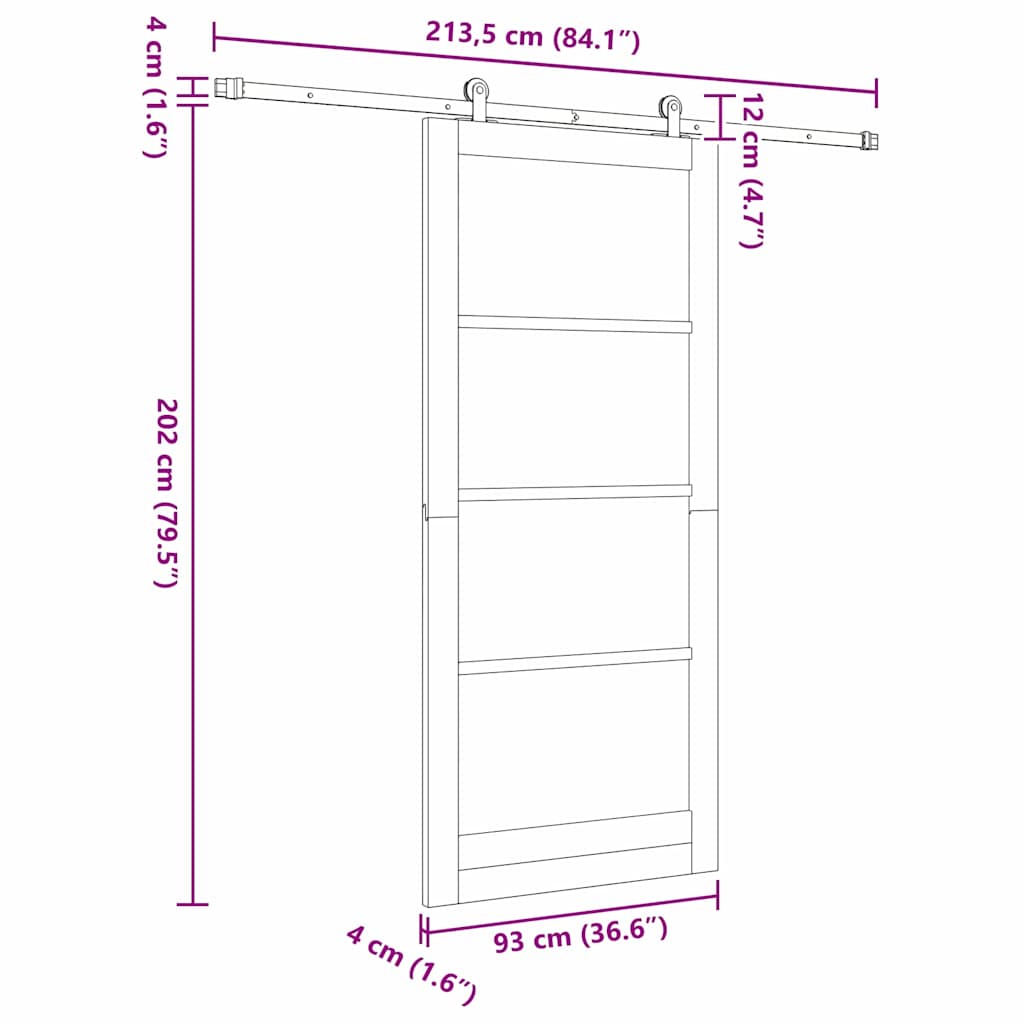 Skydedør ORKDAL Hvid 93 x 211 cm Massivt fyrretræ og glas