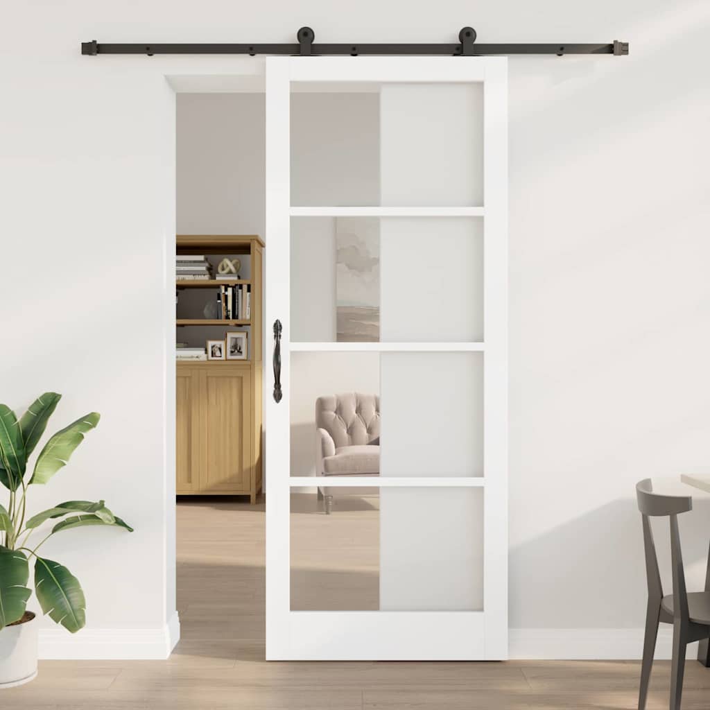 Skydedør ORKDAL Hvid 93 x 232 cm Massivt fyrretræ og glas