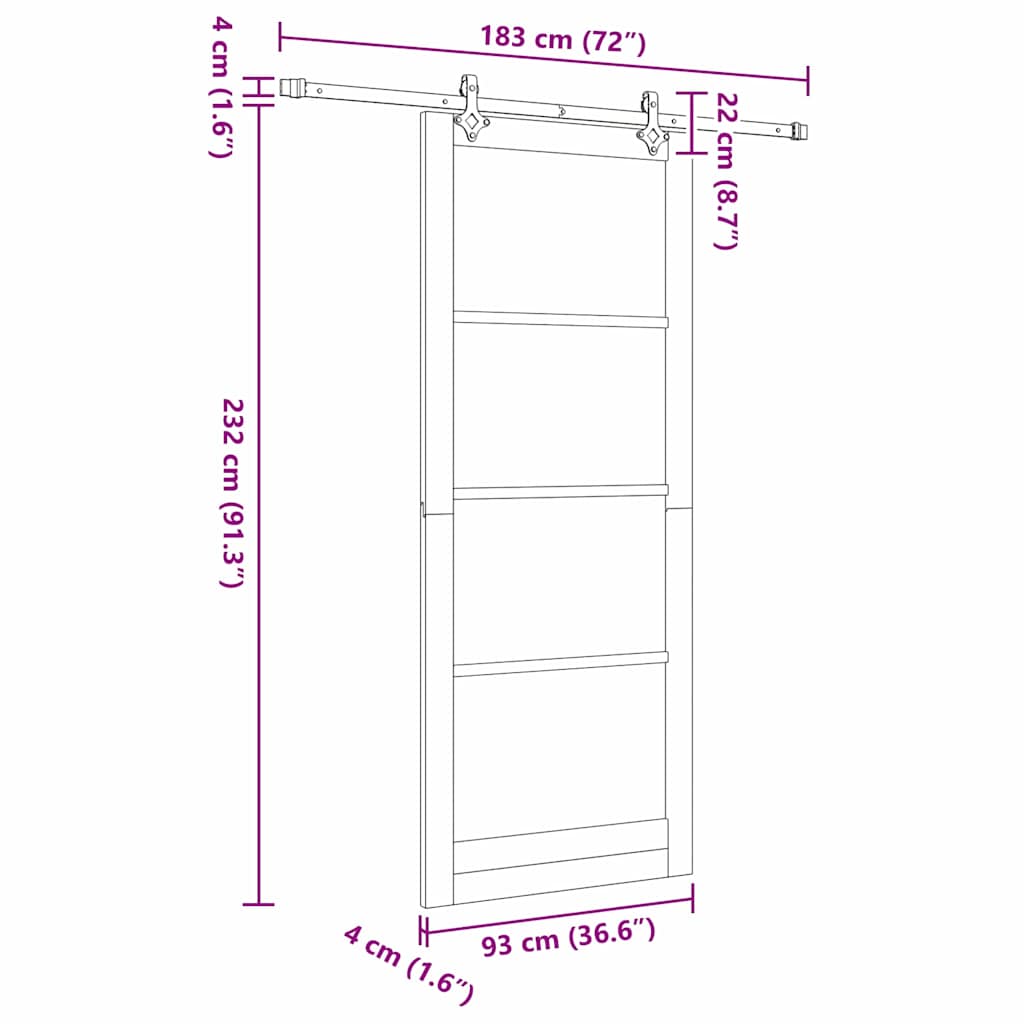 Skydedør ORKDAL 93 x 232 cm Massivt fyrretræ og glas