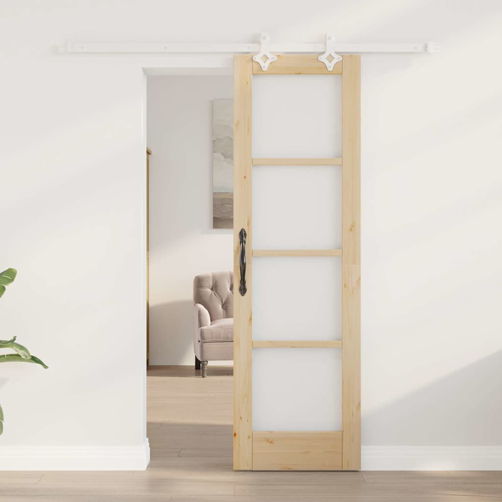 Skydedør 61 x 198,5 cm Massivt fyrretræ og glas Naturfarvet