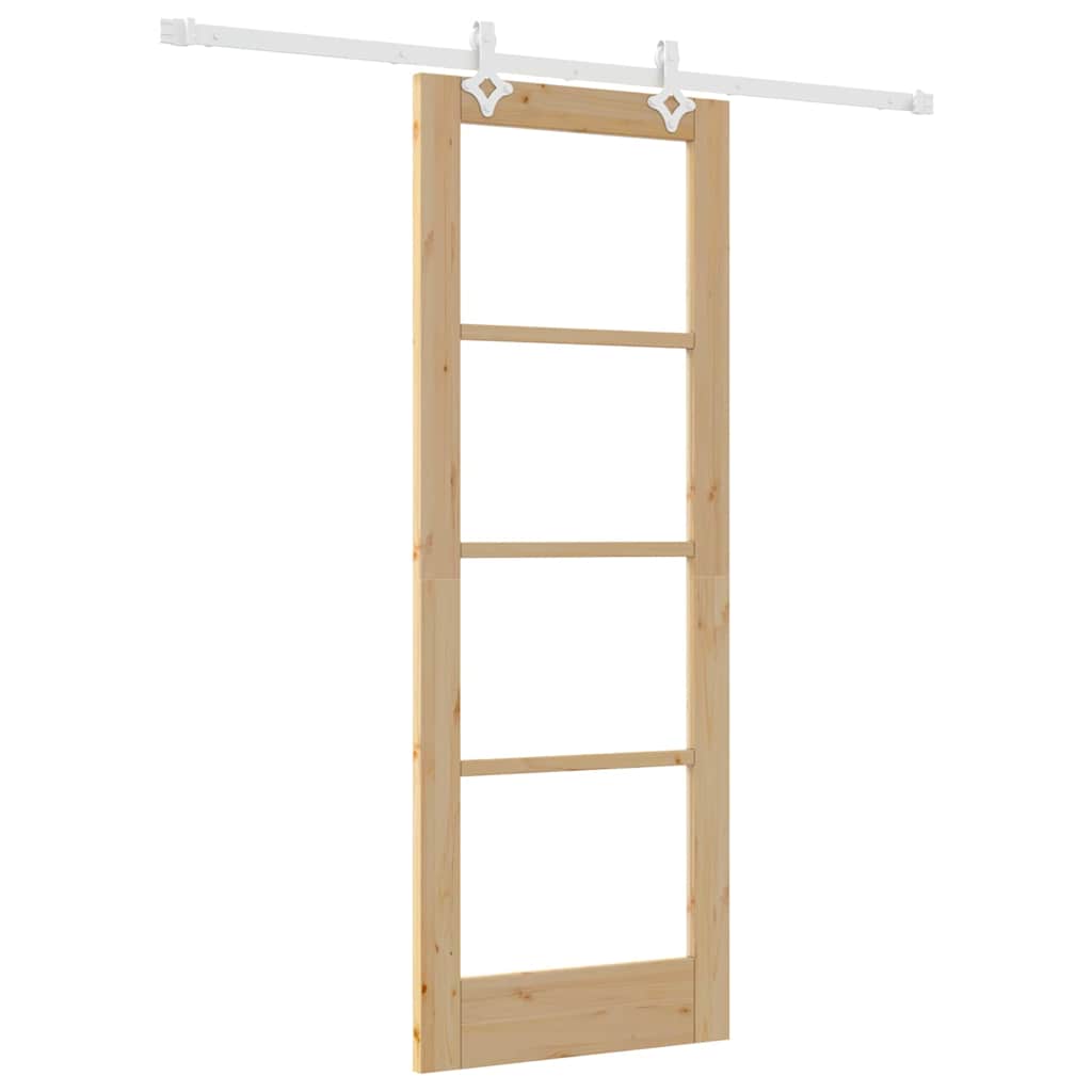 Skydedør 73,5 x 198,5 cm Massivt fyrretræ og glas Naturfarvet