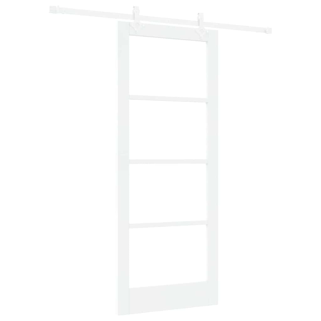 Skydedør 83 x 202 cm Massivt fyrretræ og glas Hvid