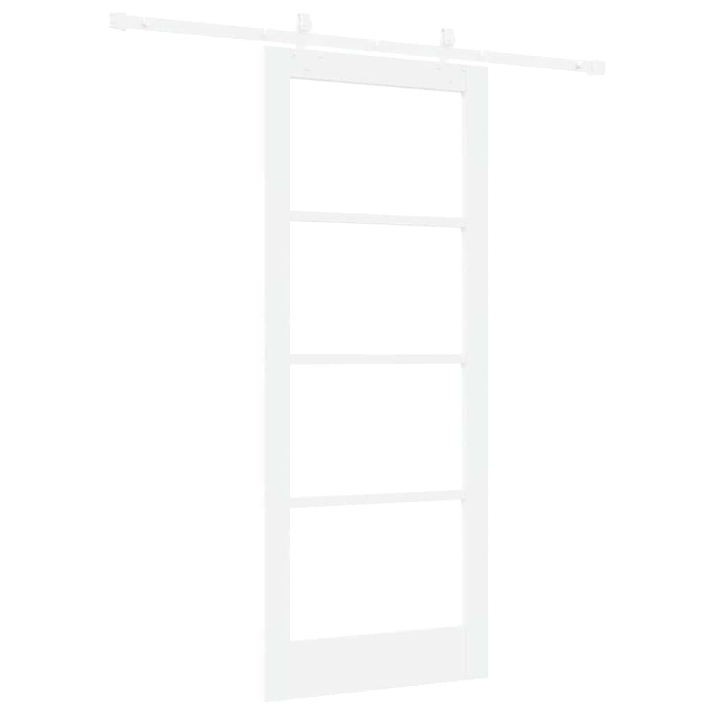 Skydedør 83 x 202 cm Massivt fyrretræ og glas Hvid