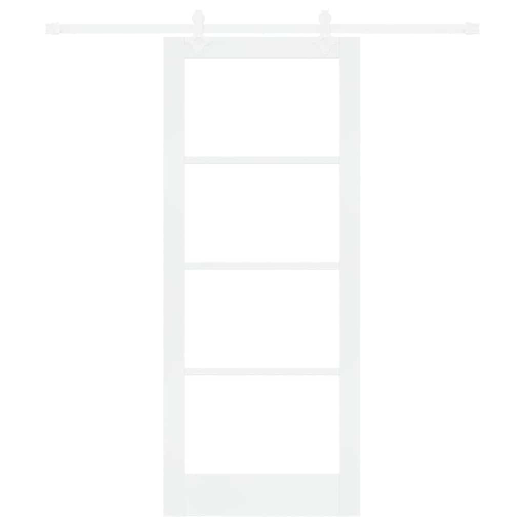 Skydedør 83 x 202 cm Massivt fyrretræ og glas Hvid