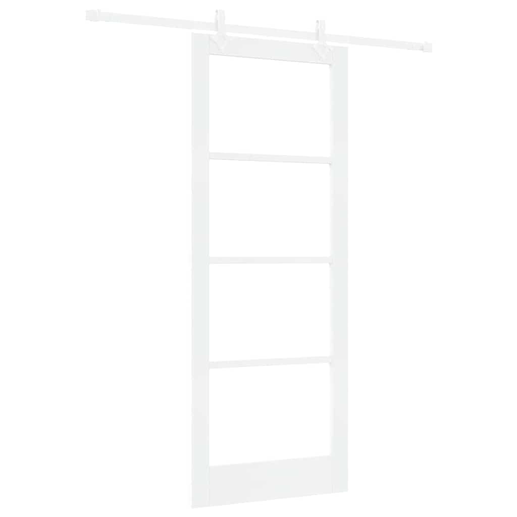 Skydedør 83 x 211 cm Massivt fyrretræ og glas Hvid
