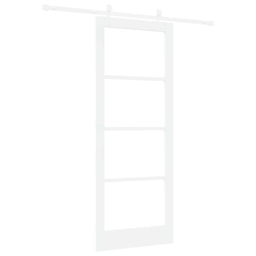 Skydedør 83 x 211 cm Massivt fyrretræ og glas Hvid