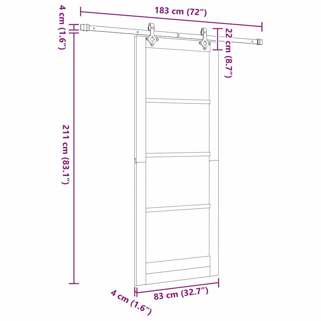 Skydedør 83 x 211 cm Massivt fyrretræ og glas Hvid