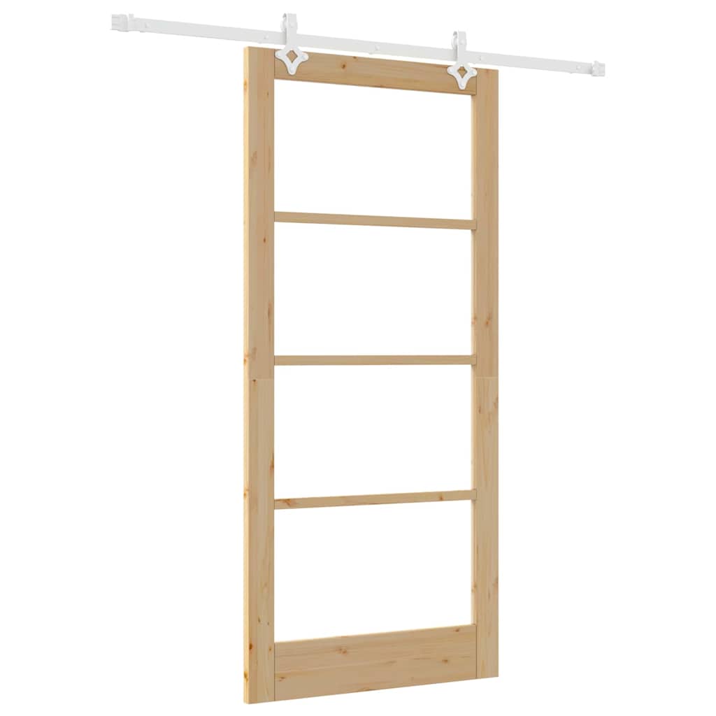 Skydedør 93 x 202 cm Massivt fyrretræ og glas Naturfarvet