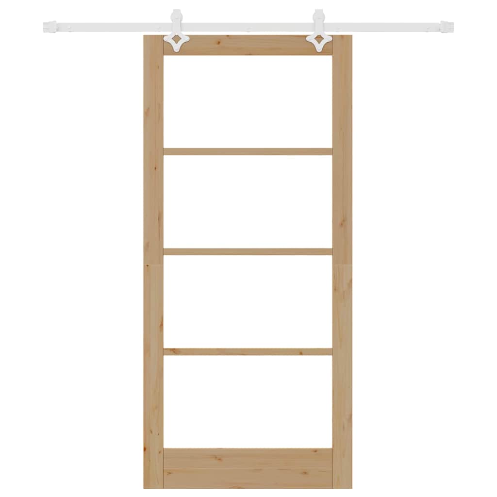 Skydedør 93 x 202 cm Massivt fyrretræ og glas Naturfarvet