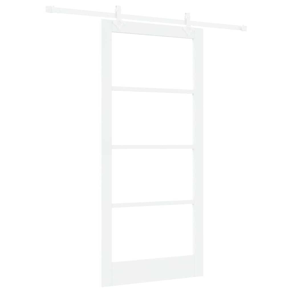 Skydedør 93 x 202 cm Massivt fyrretræ og glas Hvid