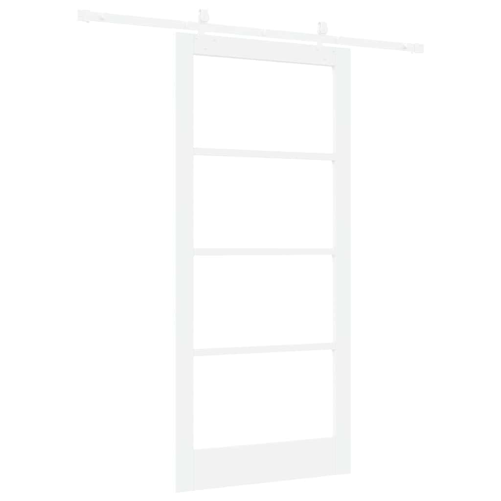 Skydedør 93 x 202 cm Massivt fyrretræ og glas Hvid
