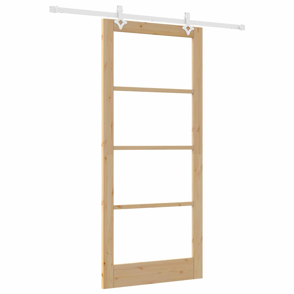 Skydedør 93 x 211 cm Massivt fyrretræ og glas Naturfarvet