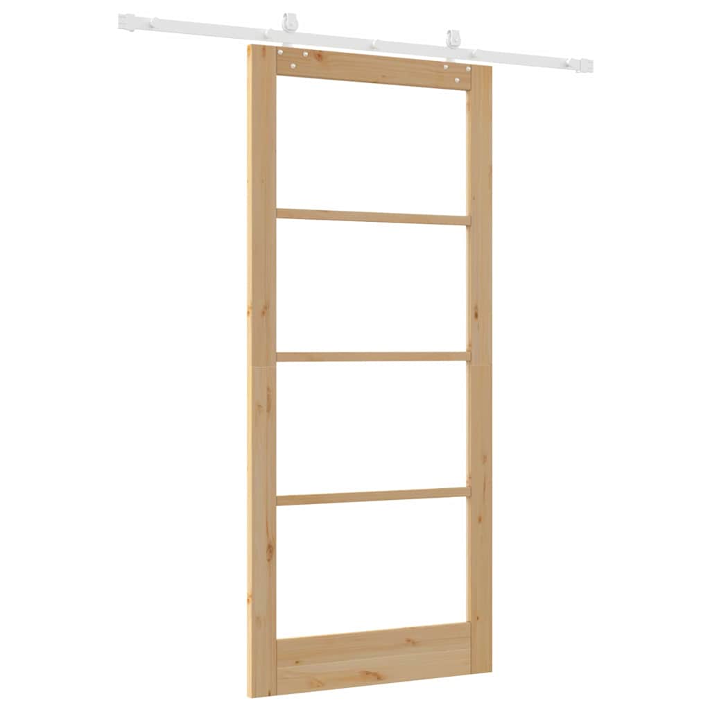 Skydedør 93 x 211 cm Massivt fyrretræ og glas Naturfarvet