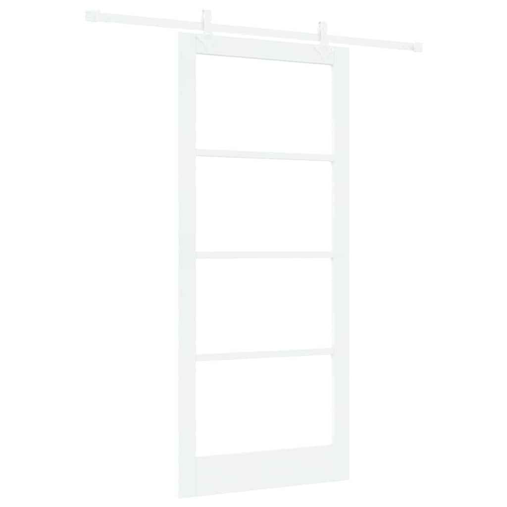 Skydedør 93 x 211 cm Massivt fyrretræ og glas Hvid