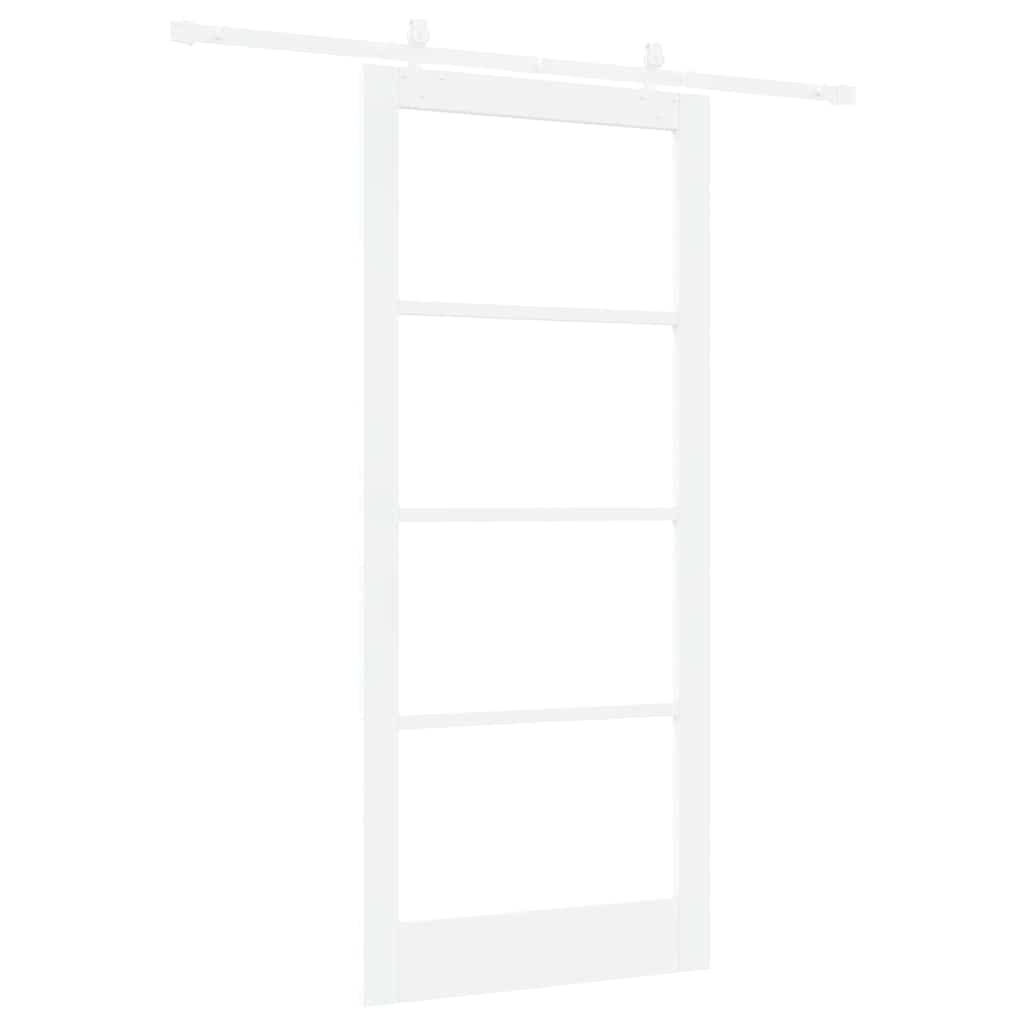 Skydedør 93 x 211 cm Massivt fyrretræ og glas Hvid