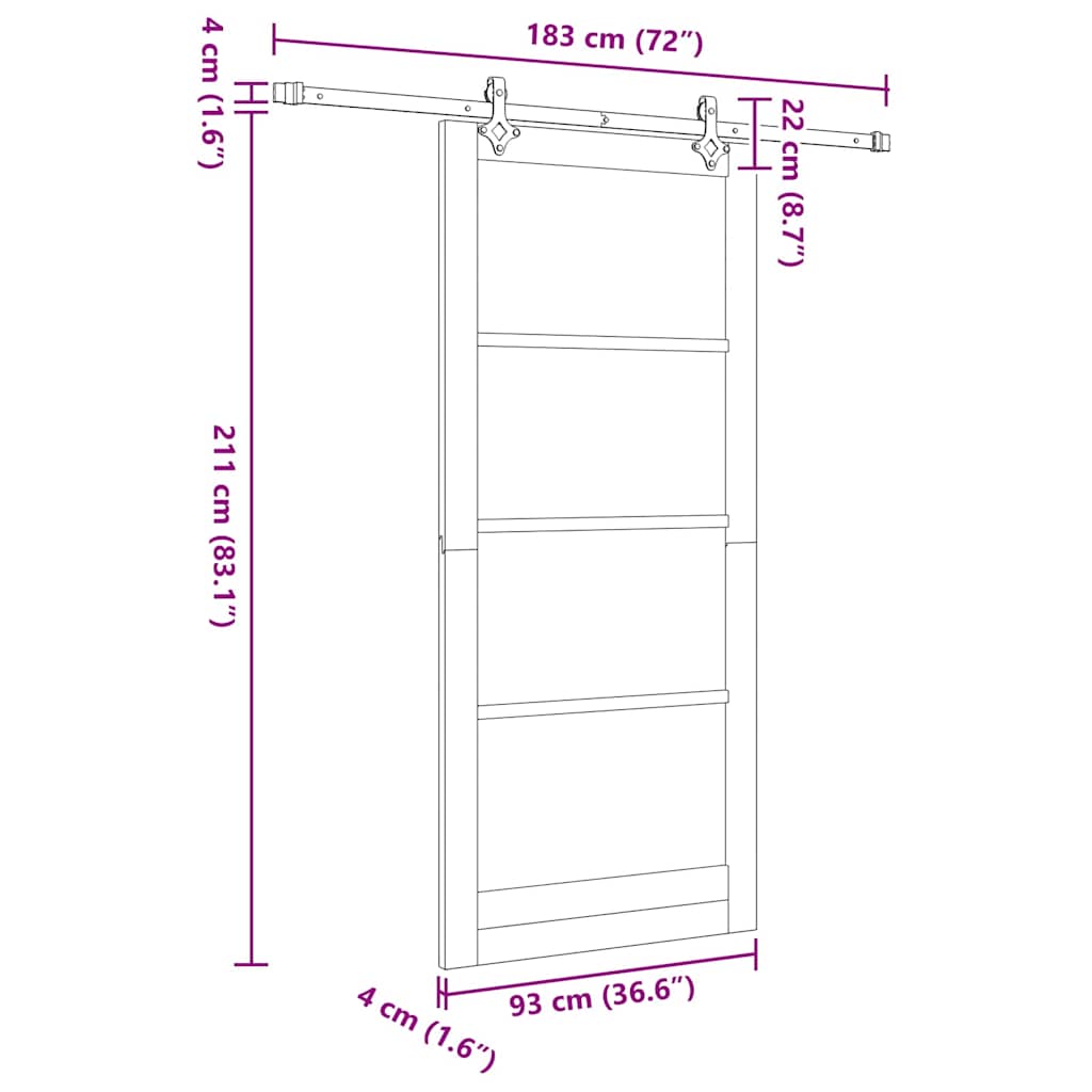 Skydedør 93 x 211 cm Massivt fyrretræ og glas Hvid